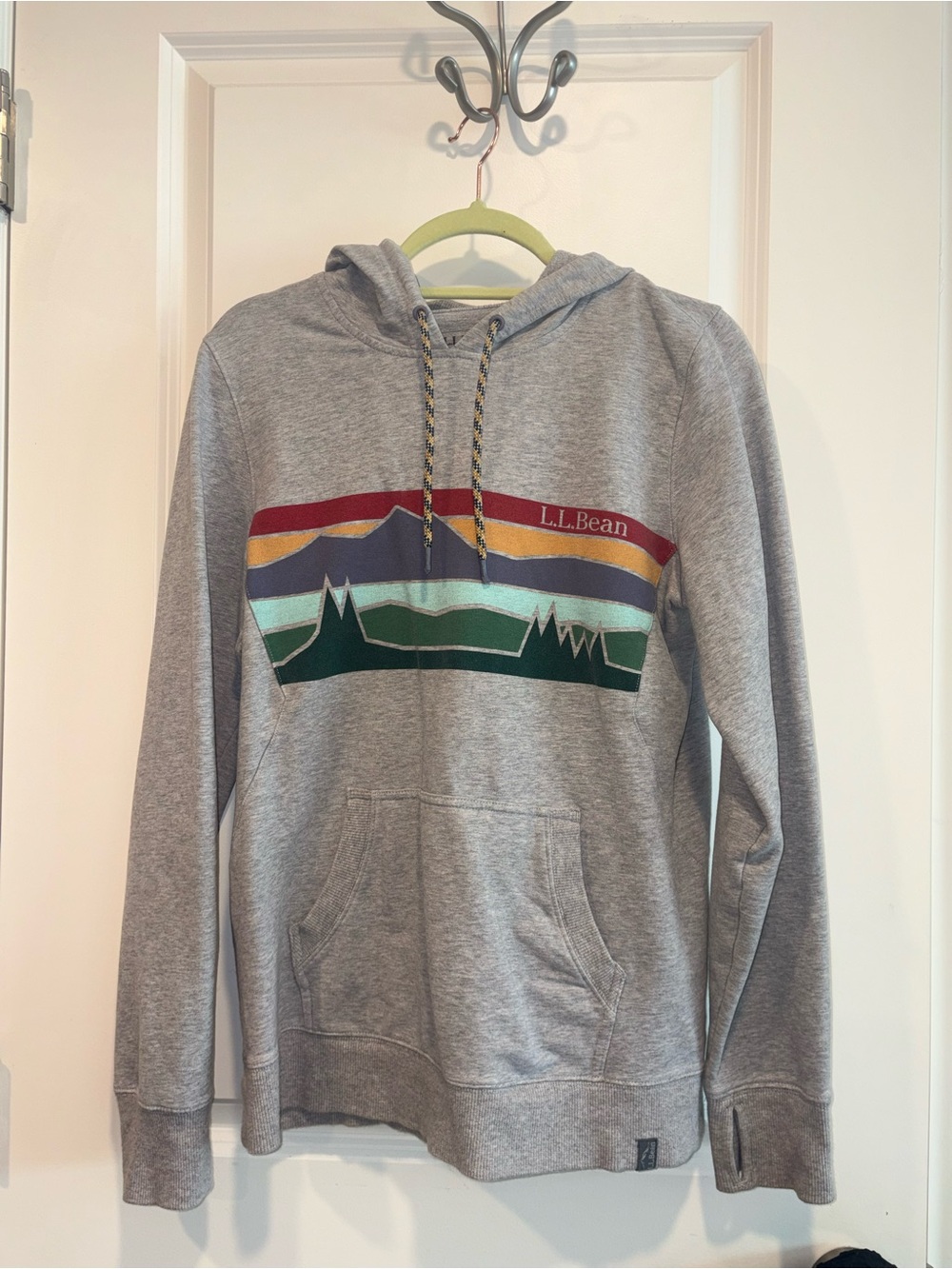 L.L. Bean Gray Hoodie with Multicolor Mountain Stripe